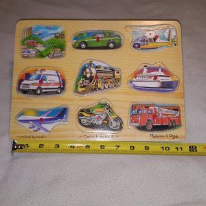 Melissa and Doug Wood Vehicle Sound Peg Puzzle toy